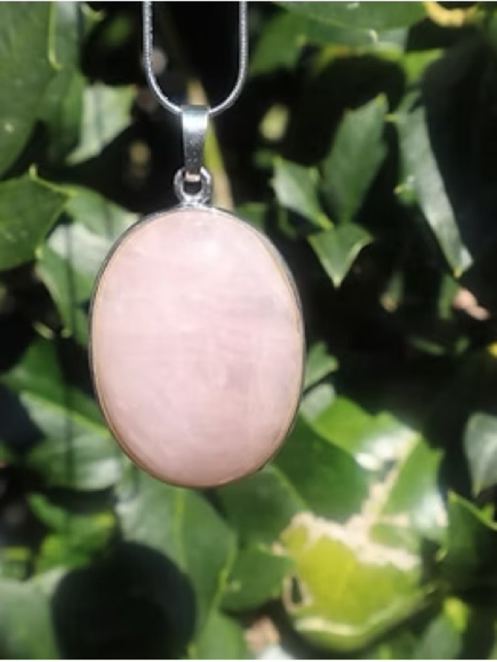 Rose Quartz Oval Pendant Necklace - Pink Stone Silver Setting